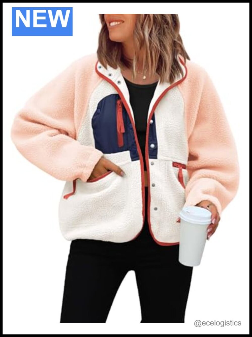 Womens Sherpa Jacket Casual Lapel Button Down Cropped Fuzzy Fleece Winter Coats